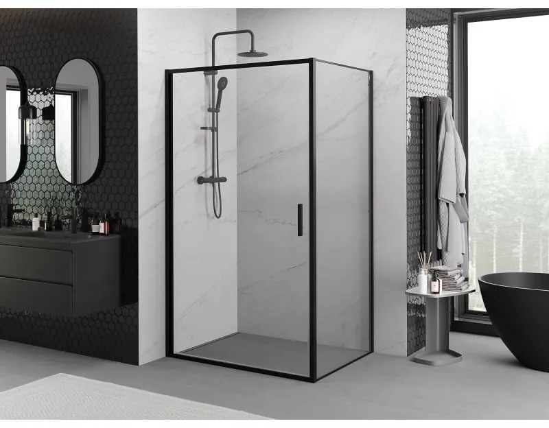 Mexen Exo, sprchovací kút s krídlovými dverami 70 x 100 cm, 6mm číre sklo, čierny profil, 817-070-100-70-00