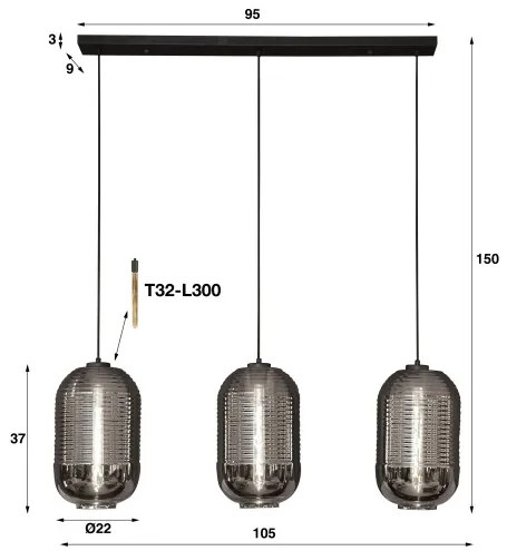 Luster 83-10 3L Tub Chromed Glass - Komfort-nábytok