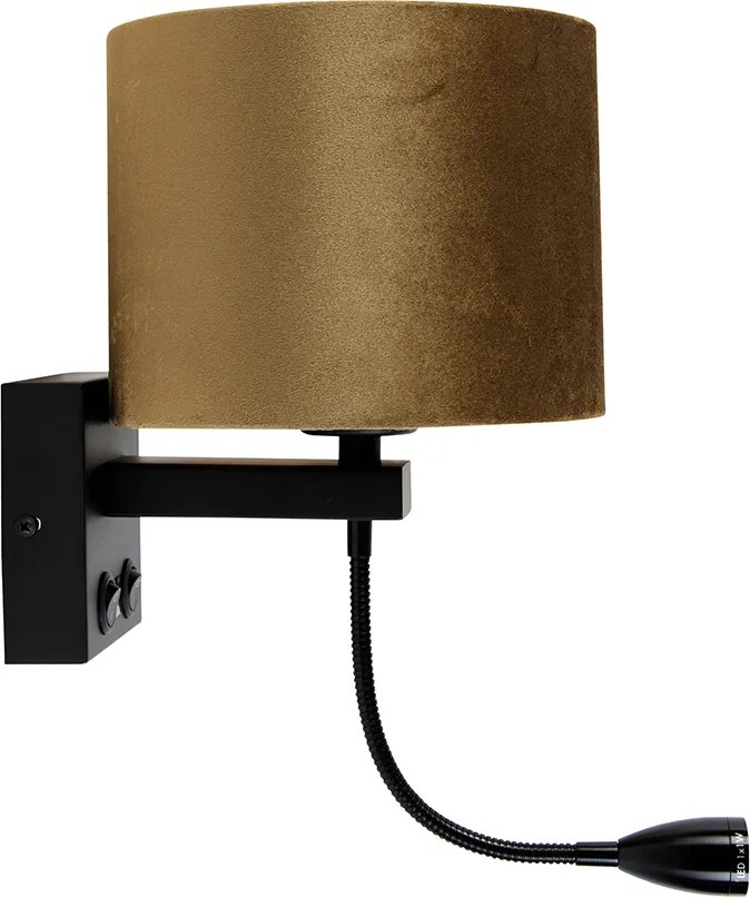 Nástenná lampa čierna s bronzovo zamatovým tienidlom 18 cm - Brescia