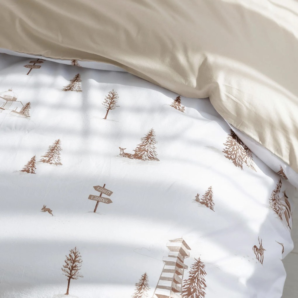 Goldea bavlnené posteľné obliečky duo - beskydy s latte 150 x 200 a 50 x 60 cm