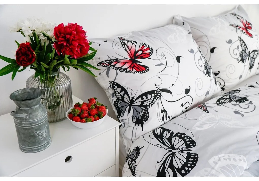 Stanex Bavlnené obliečky Motýľ biela, 140 x 200 cm, 70 x 90 cm