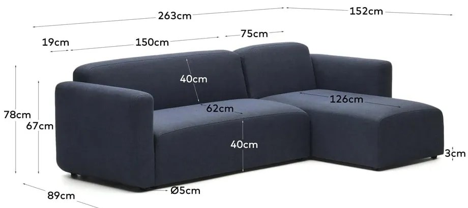 Tmavomodrá rohová pohovka (variabilná) Neom – Kave Home