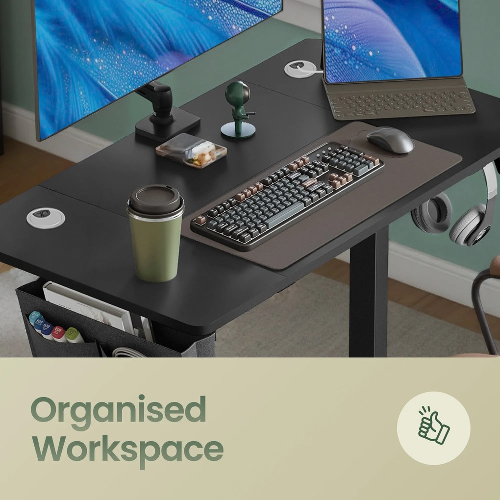 Elektricky nastaviteľný výškovo regulovateľný stôl, 160×70 cm, s 4 pamäťovými pozíciami, čierny