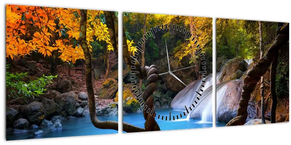 Obraz - Vodopády v Ázii (s hodinami) (90x30 cm)