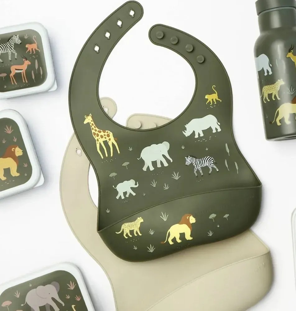 Sada 2 silikónových podbradníkov savana