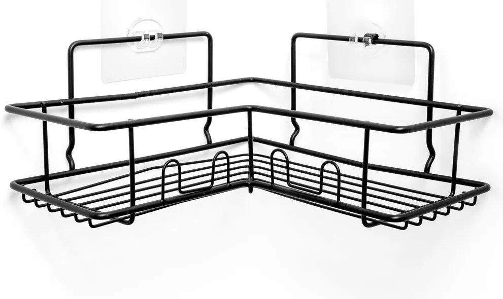 VILDE Kovová čierna rohová polička, samolepiaca 23 x 23 x 10 cm