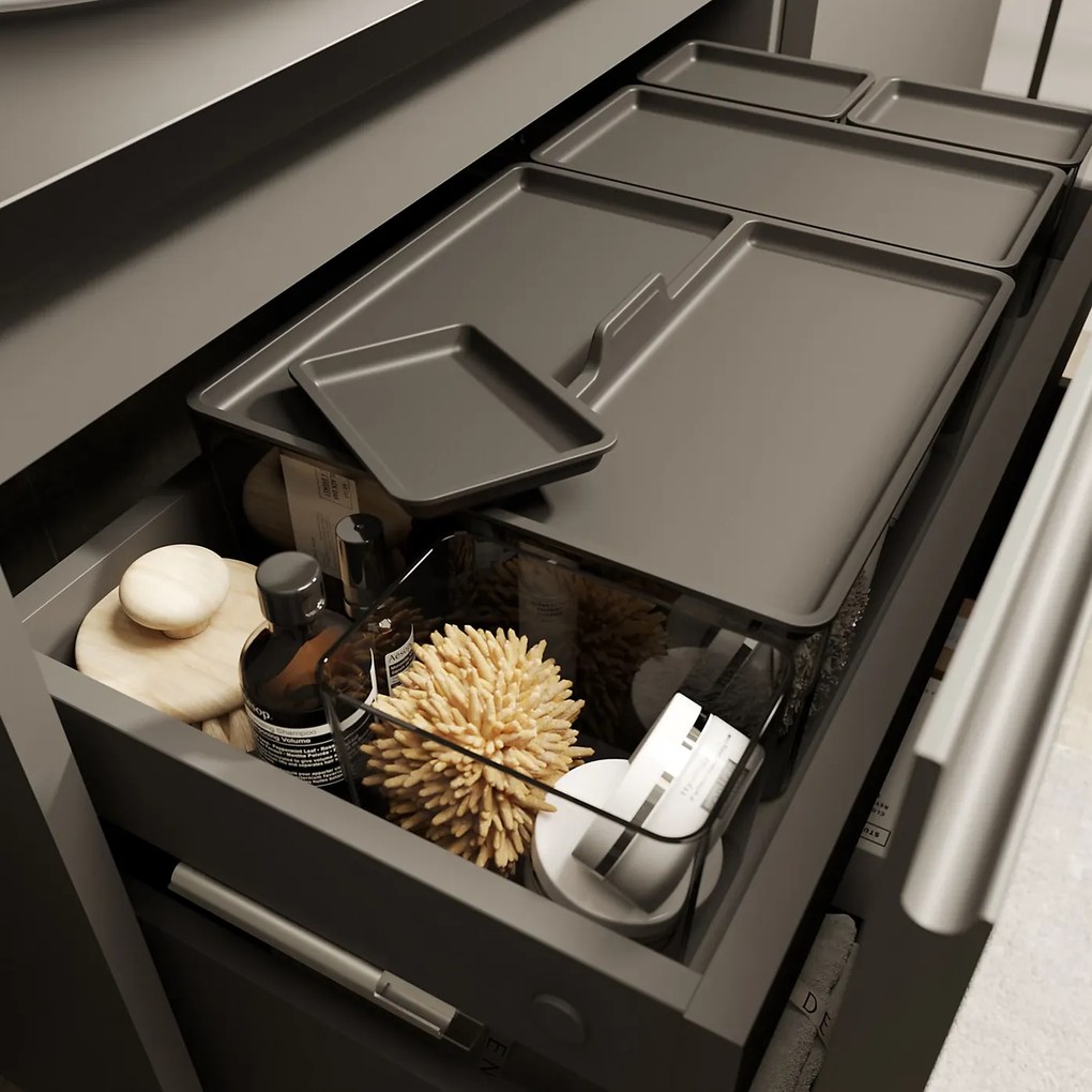 Goodhome 2. akosť - Sada úložných boxov do zásuvky s vekami, kúpeľňový organizér 5v1, KOROS BLACK - čierny