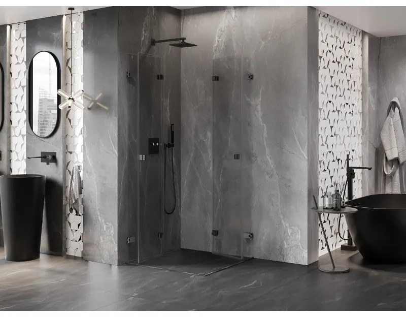 Mexen Lunar-F Duo, sklápací sprchový kút 90 x 90 cm, 8mm číre sklo, profil grafit brúsený, 836-090L-090P-66-00
