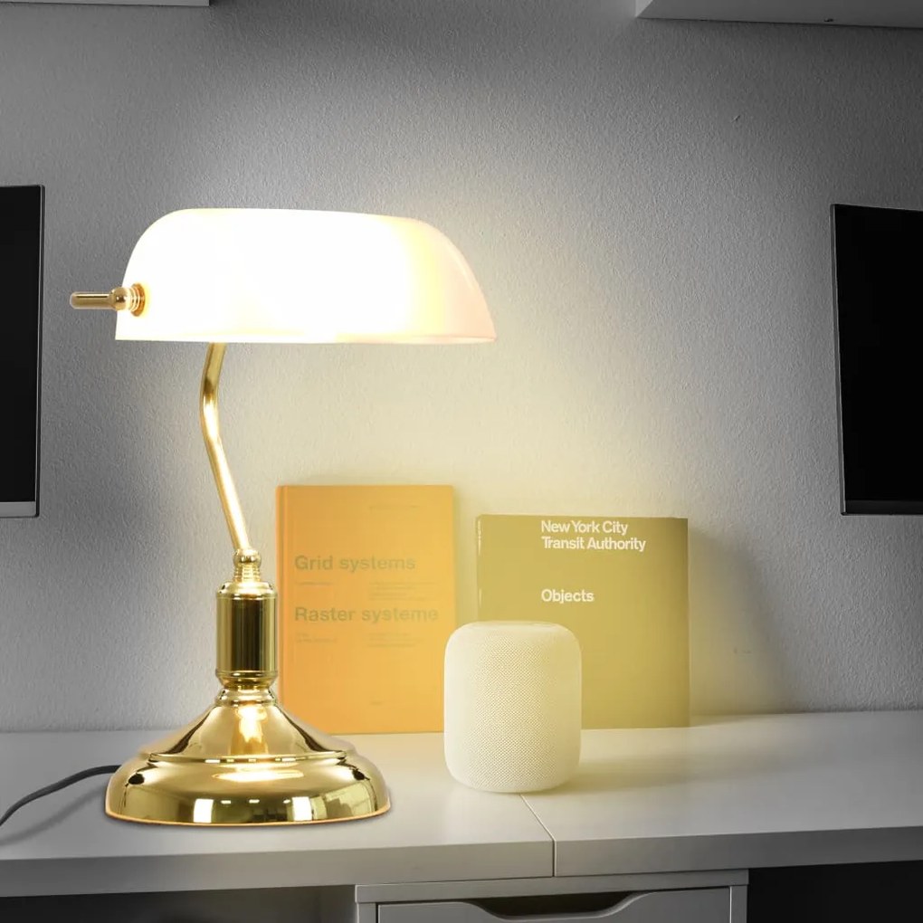 vidaXL Bankárska stolová lampa biela a zlatá 40 W