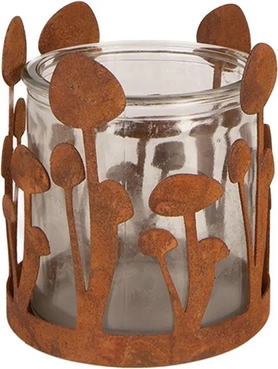 Rustikálny hrdzavý svietnik s hubkami Mushroom Rust - Ø 12*14 cm