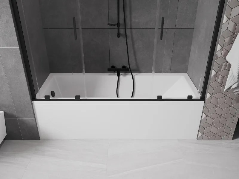 Mexen Velar Duo, vaňová zástena 2-krídlová s posuvnými dverami 190 x 150 cm, 8mm číre sklo, čierny profil, 896-190-000-02-70
