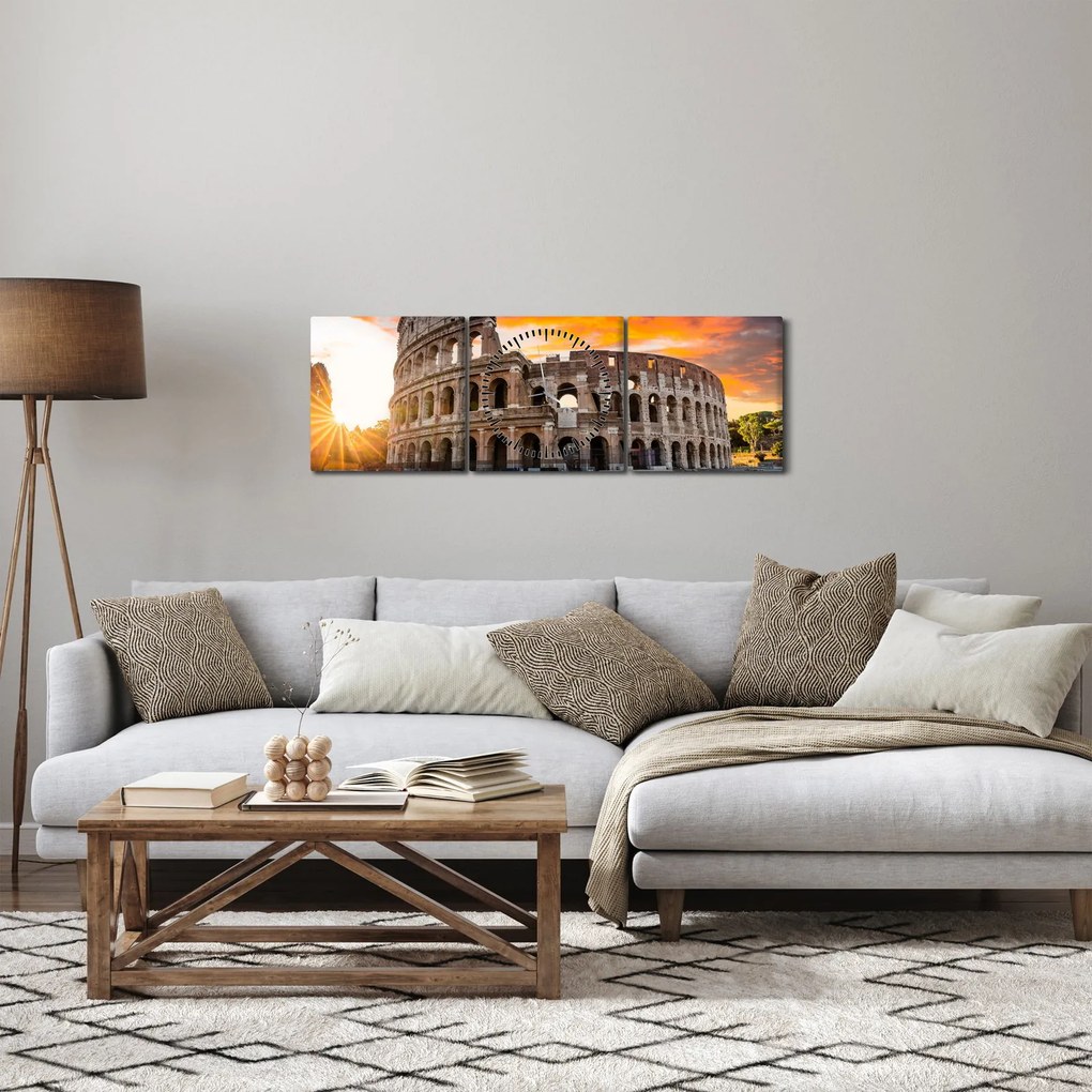 Obraz - Koloseum v Ríme (s hodinami) (90x30 cm)