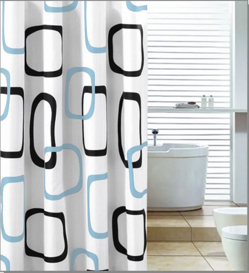 Aqualine Aqualine, Sprchový záves 180x200cm, polyester, biela/čierna/béžová, ZP004