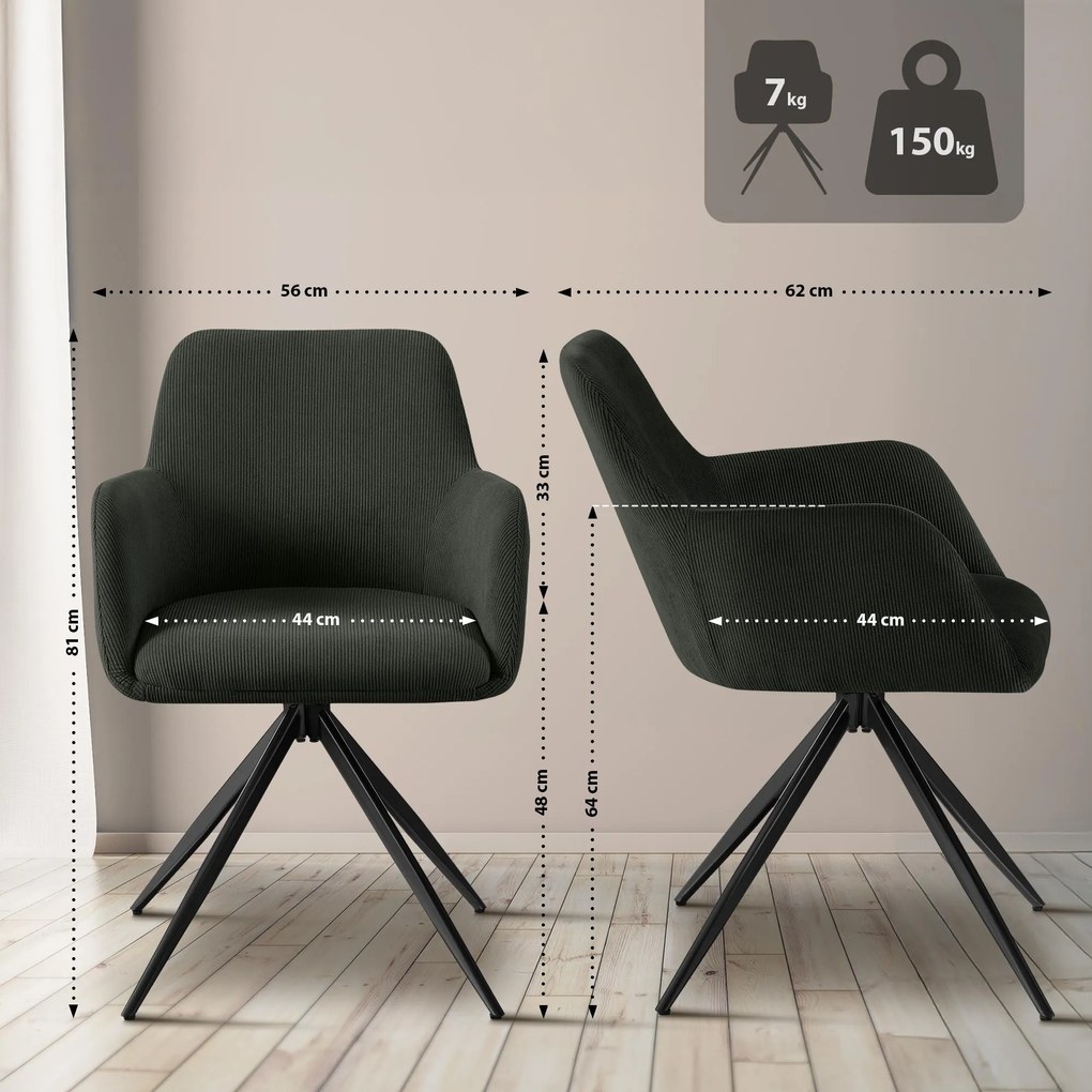 Jedálenská stolička Olema látka cord - zelená