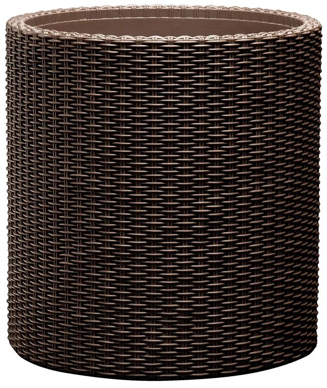 Dizajnový kvetináč CYLINDER - L -  z umelého ratanu hnedý