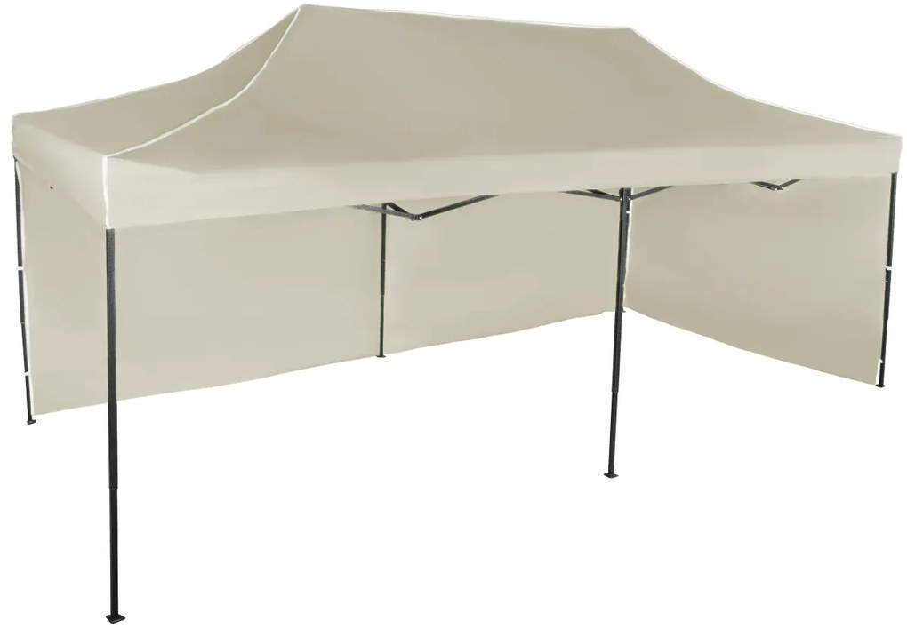 Rýchlorozkladací nožnicový stan 3x6m – oceľový, 2 bočné plachty, Béžová