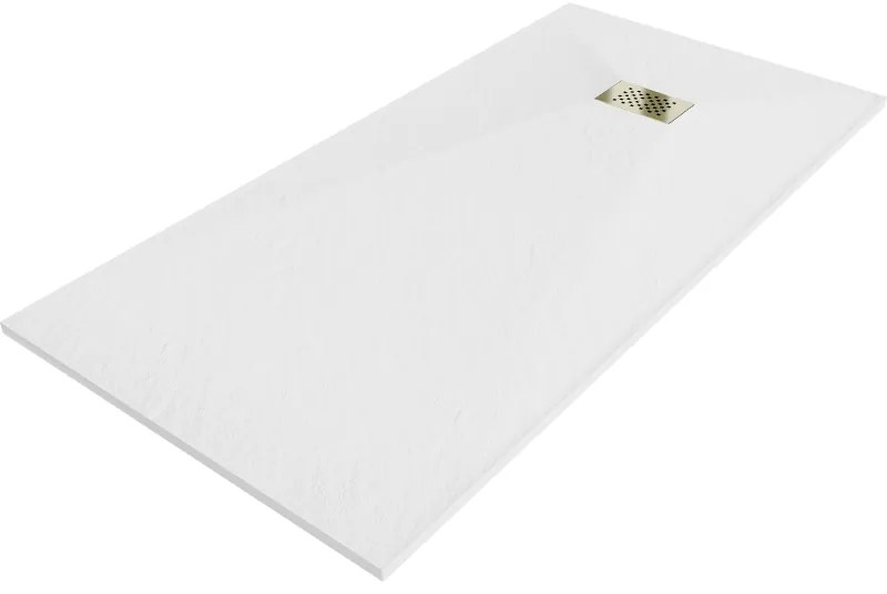 Mexen Hugo, obdĺžniková sprchová vanička SMC 170 x 90 cm, biela, zlatá krytka, 42109017-G