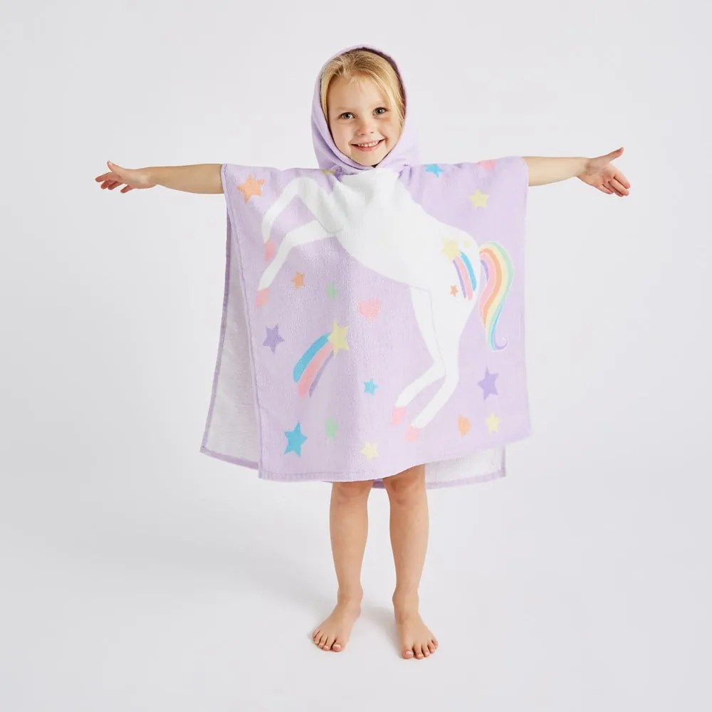 Fialové bavlnené detské pončo Unicorn – Catherine Lansfield