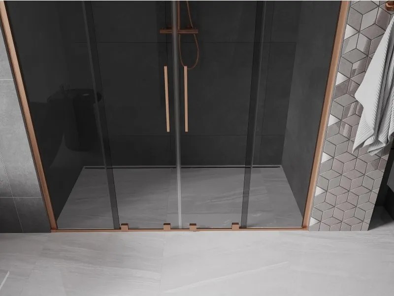 Mexen Velar Duo, posuvné sprchové dvere do otvoru 170 cm, 8mm šedé sklo, medená matná, 871-170-000-42-65