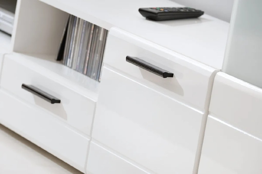 FURNIVAL Switch obývacia stena s osvetlením biela / biely lesk