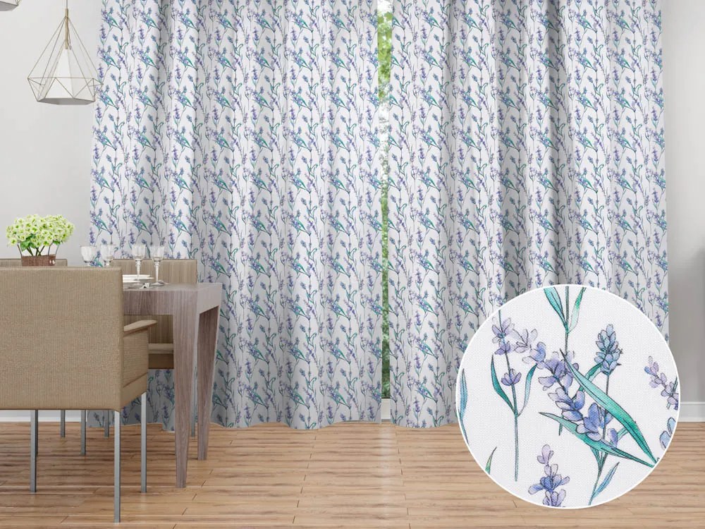 Biante Dekoračný záves TF-088 Levandule na bielom 140x210 cm