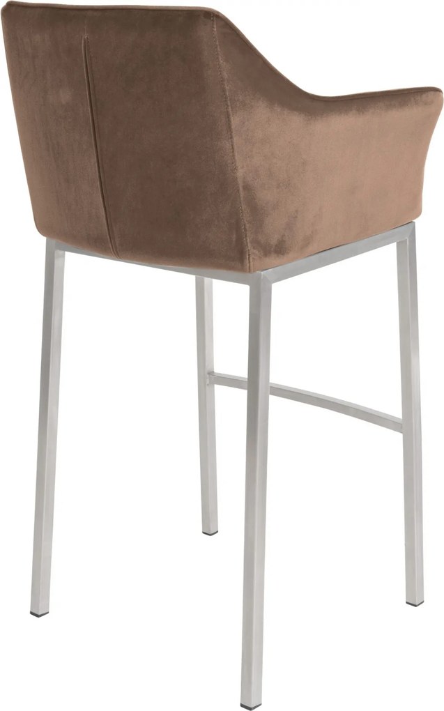 Barová stolička Damaso E - zamat, nerez 4-nohý rám - Hnedá