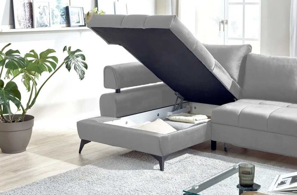 Rohová sedacia súprava Paris, svetlo šedá látka, ľavý roh