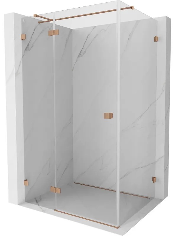 Mexen Lunar T, sklápací sprchový kút ľavý 115 x 110 cm, 8mm číre sklo, profil medená matná, 834T-115-110-65-00-L