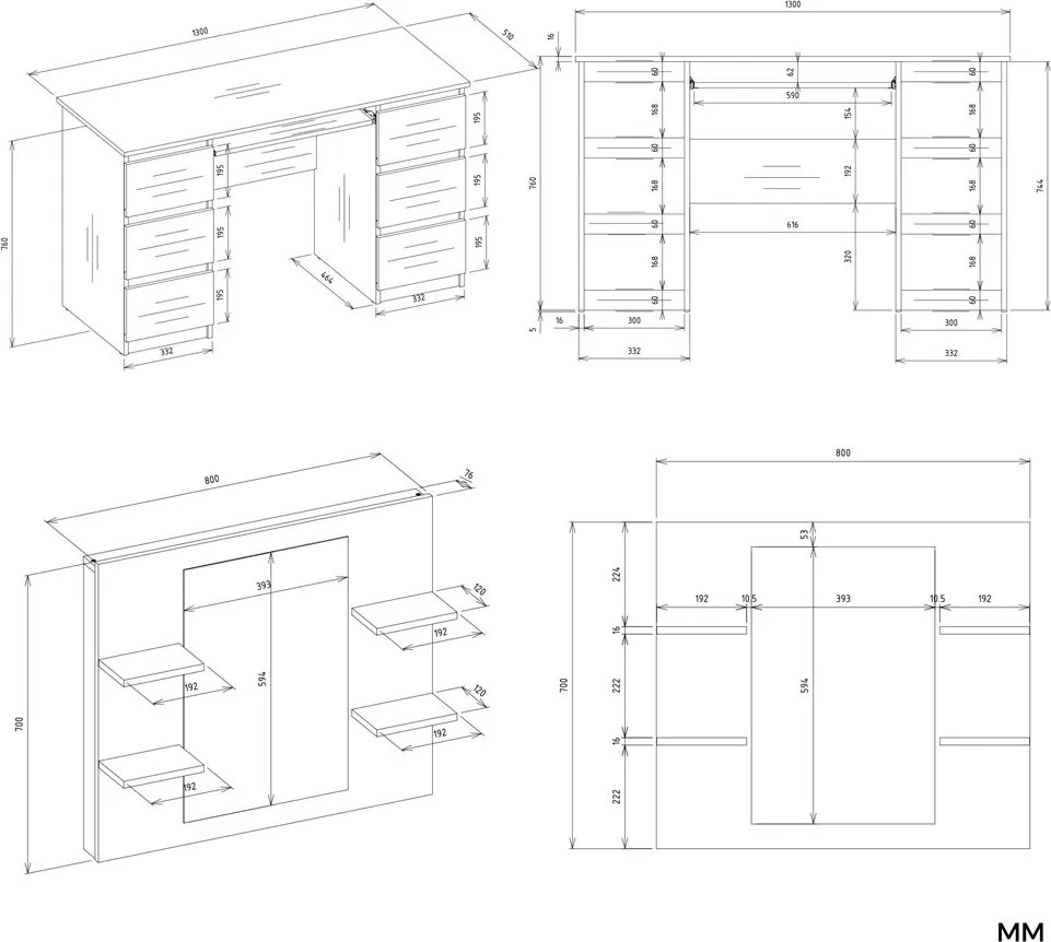 Toaletní stolek Marina Kuba 130 cm bílý