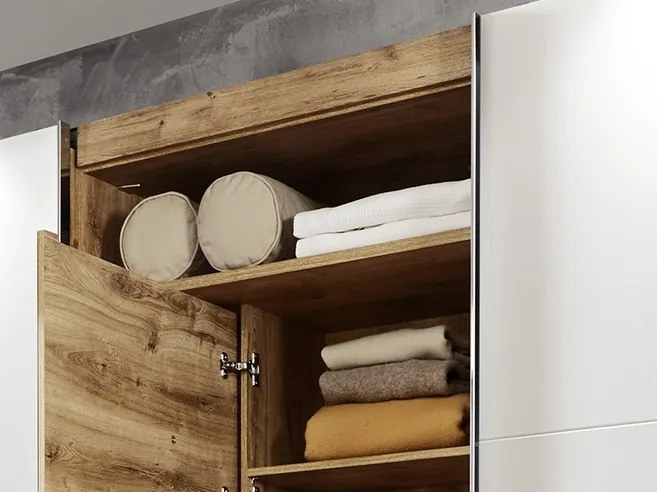 Šatníková skriňa s TV panelom Magic, doskový dub/biela