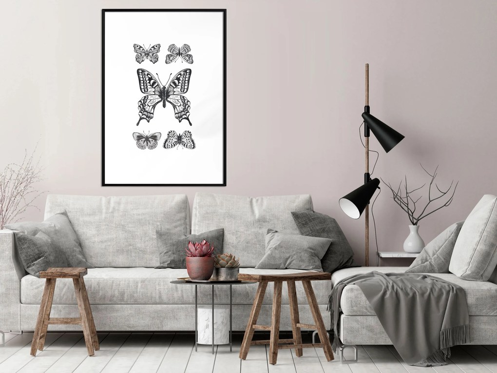 Artgeist Plagát - Five Butterflies [Poster] Veľkosť: 30x45, Verzia: Čierny rám