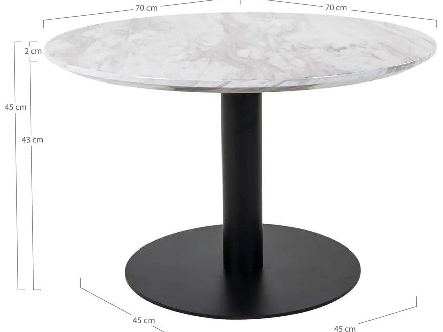 Bielo–čierny okrúhly konferenčný stolík s doskou v dekore mramoru 70x70 cm Bolzano – House Nordic
