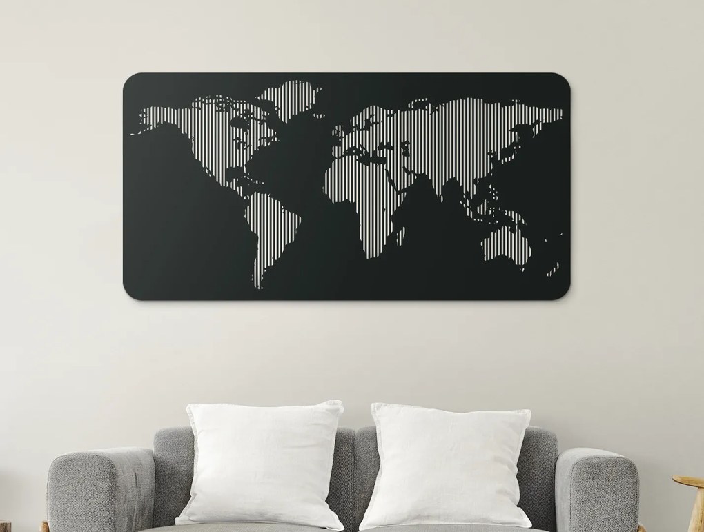 drevko Dizajnová nástenná 3D mapa sveta Rozmer obrazu: 45 x 89 cm, Farba dekorácie: Čierna
