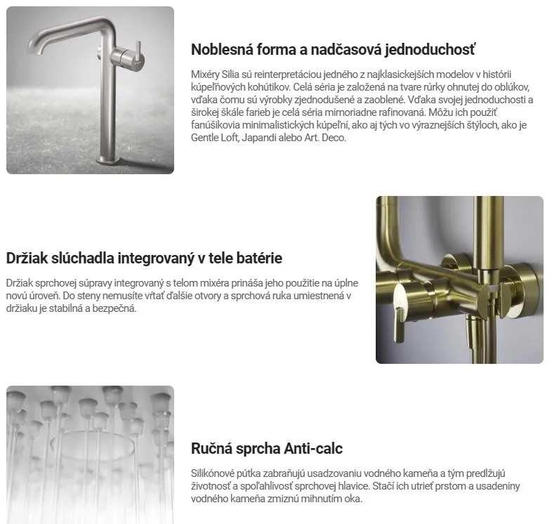 Deante Silia, sprchová batéria s ručnou sprchovou súpravou, zlatá matná, BQS_R41M