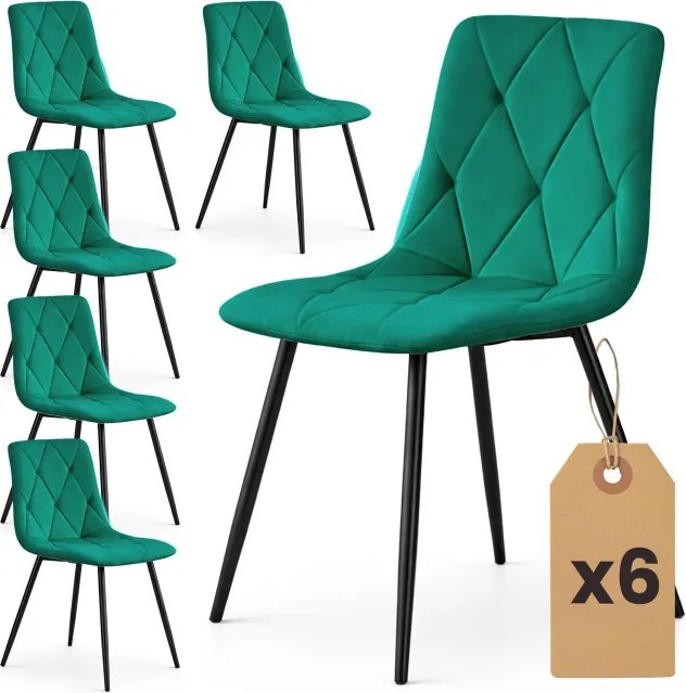 Sada šiestich jedálenských stoličiek MILO zamatové, fľaškovo zelené / čierne nohy (6 ks)