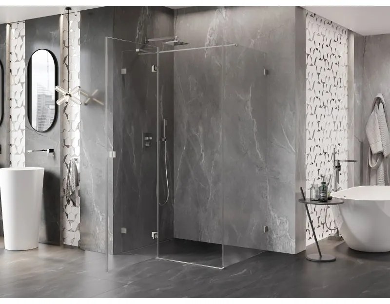 Mexen Lunar T, sklápací sprchový kút ľavý 110 x 100 cm, 8mm číre sklo, oceľový profil, 834T-110-100-97-00-L