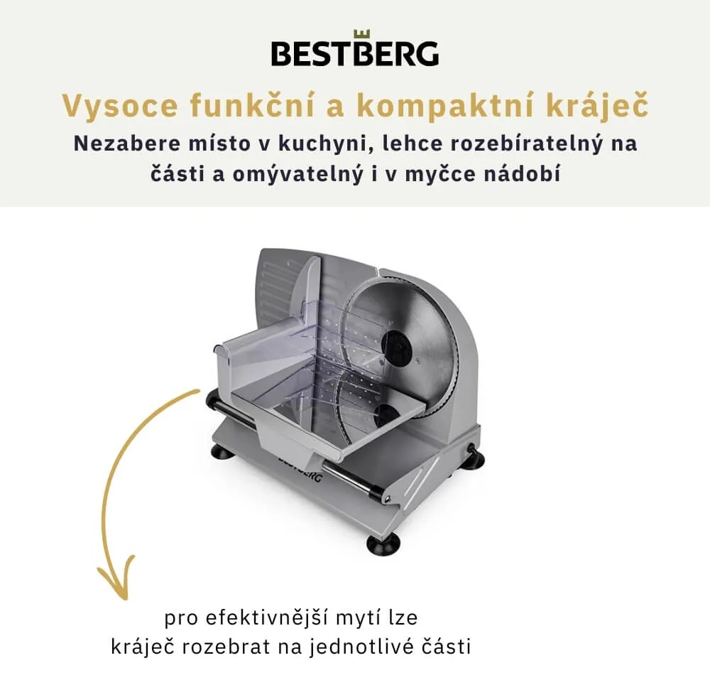 Elektrický krájač BestBerg BBS-400 / 200 W / šedá