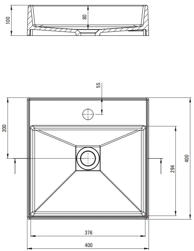 Deante Correo, granitové umývadlo na dosku 400x400x100 mm, antracitová metalíza, DEA-CQR_TU4S