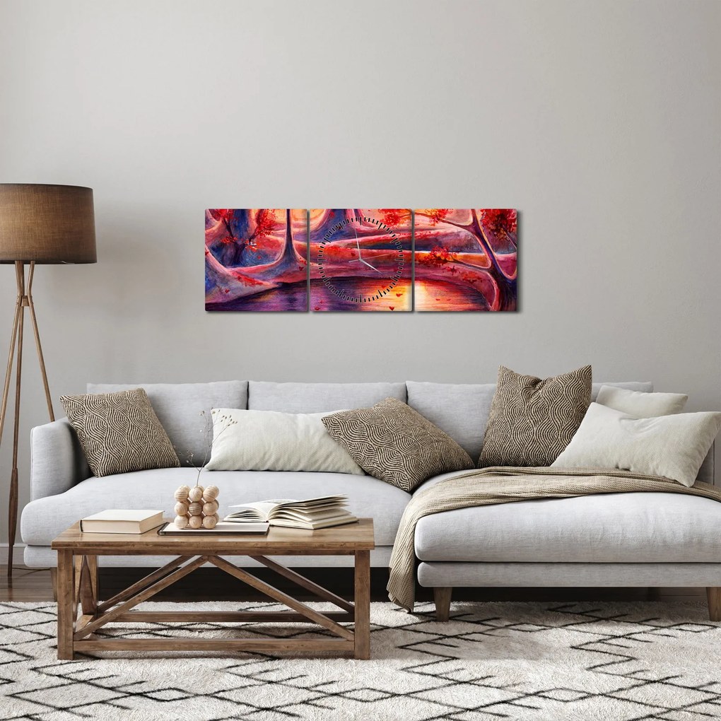 Obraz čarovného lesa (s hodinami) (90x30 cm)