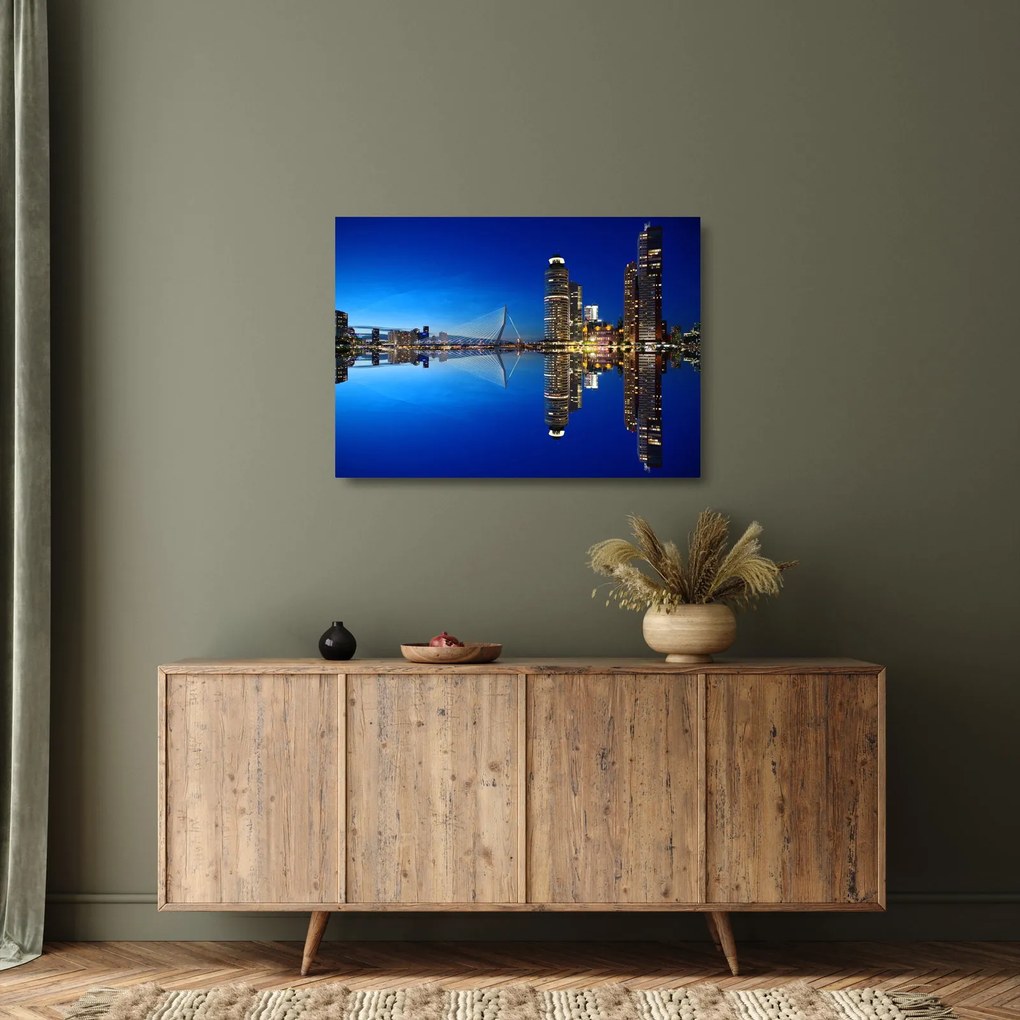 Sklenený obraz - nočný Rotterdam (70x50 cm)
