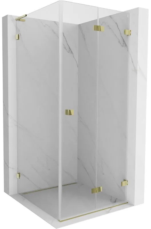 Mexen Lunar-F L, sklápací sprchový kút pravý 70 x 70 cm, 8mm číre sklo, zlatý profil, 836L-070-070-50-00-P