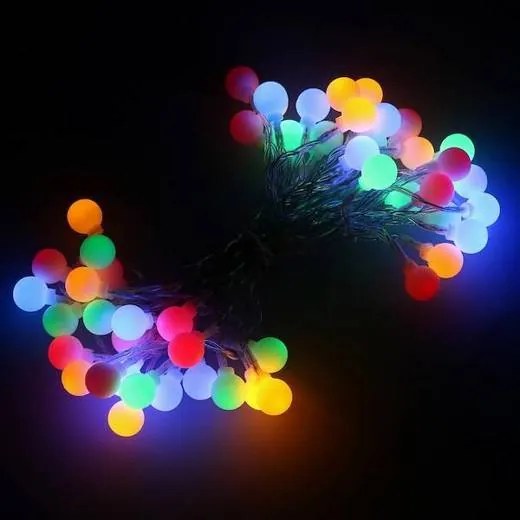 Vianočná led svetelná reťaz na batérie - guľky - programy - 50led - 7,5m Multicolour