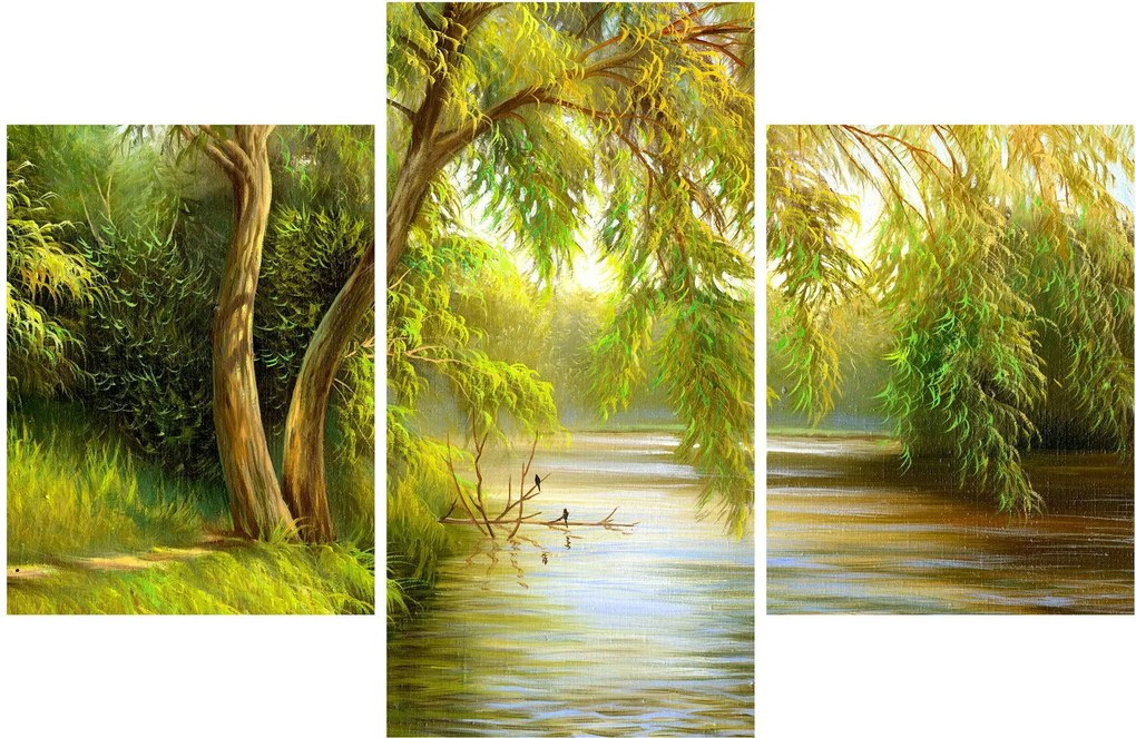 Obraz - Vŕba pri jazere, olejomaľba (90x60 cm)