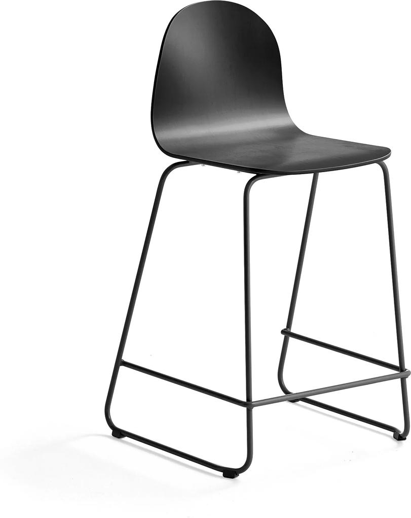 Barová stolička Gander, s klzákmi, výška sedu 630 mm, lakovaná, čierna