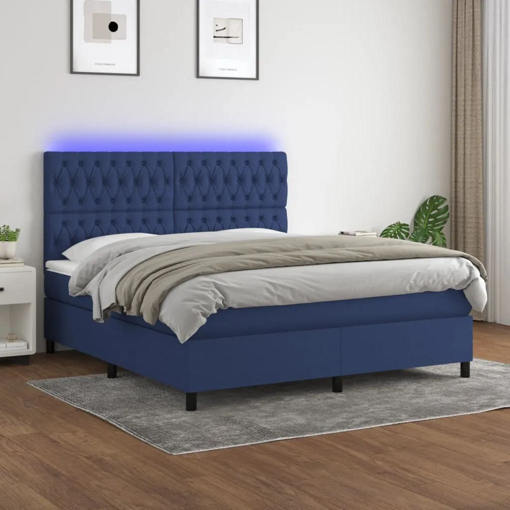 Posteľ boxsping s matracom a LED modrá 160x200 cm látka 3135131