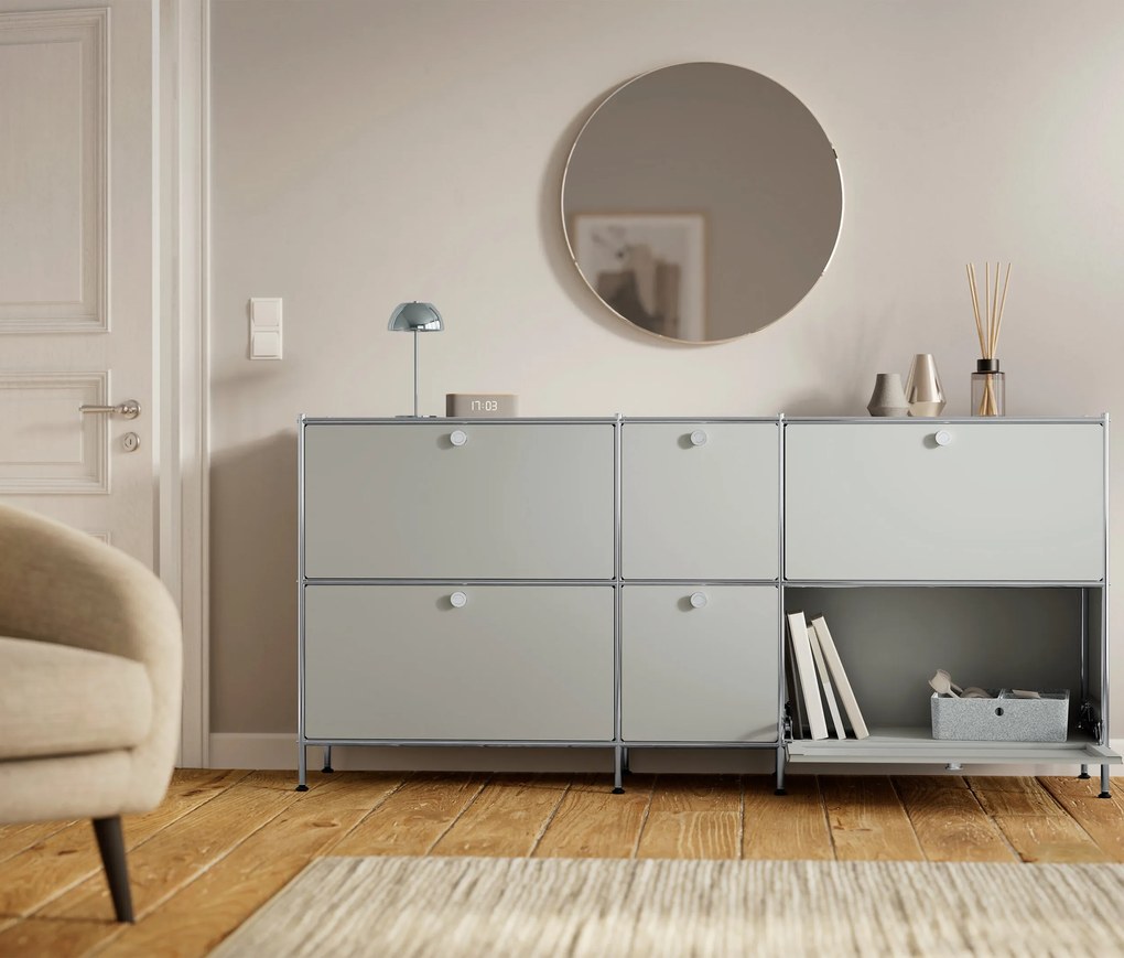 Veľká kovová odkladacia skrinka »CN3« so 6 výklopnými priehradkami, svetlosivá