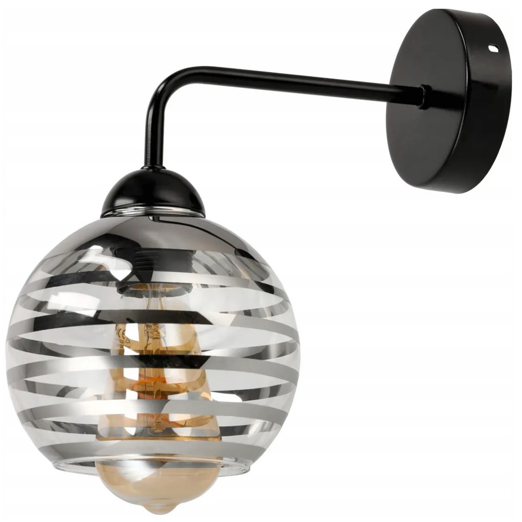BERGE Sklenená LED nástenná lampa 1xE27 - gulička s horizontálnymi pruhmi