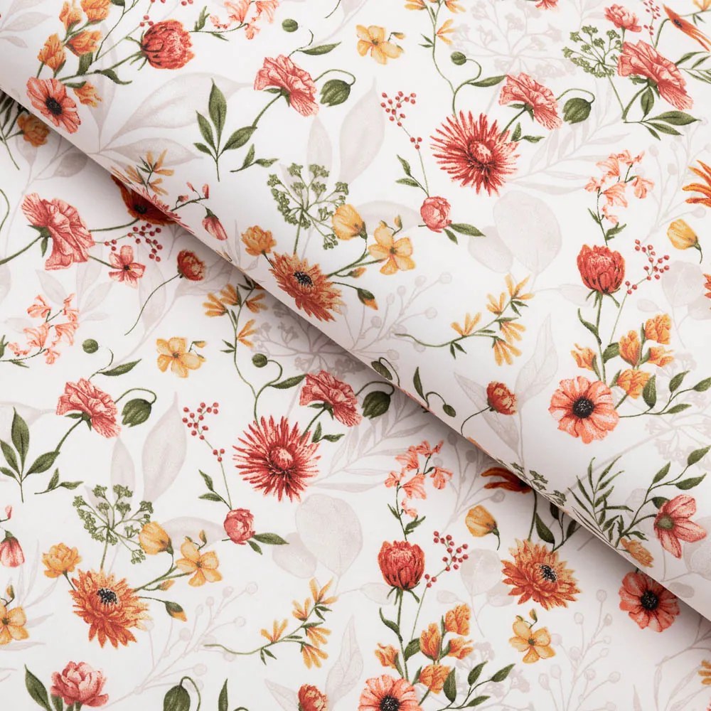 Biante Bavlnený behúň na stôl Sandra SA-731 Červený kvetovaný vzor na bielom 45x160 cm