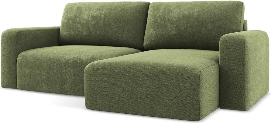 Zelená ženilková rozkladacia/s úložným priestorom rohová pohovka (pravý roh/s leňoškou) Kona – Makamii