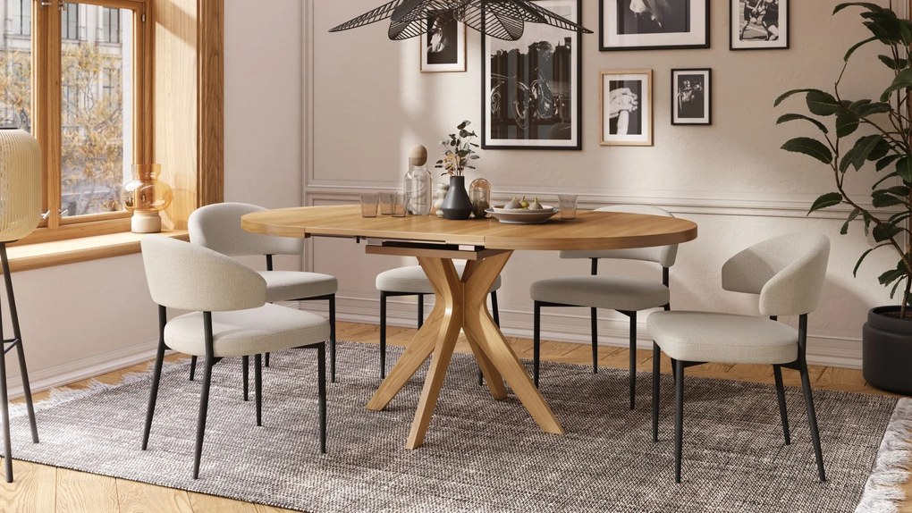 RENZO Prírodný dub - OKRÚHLY DREVENÝ STÔL Ø110 ROZKLADACÍ DO 180 cm  DO KUCHYNE JEDÁLNE OBÝVAČKY RETRO